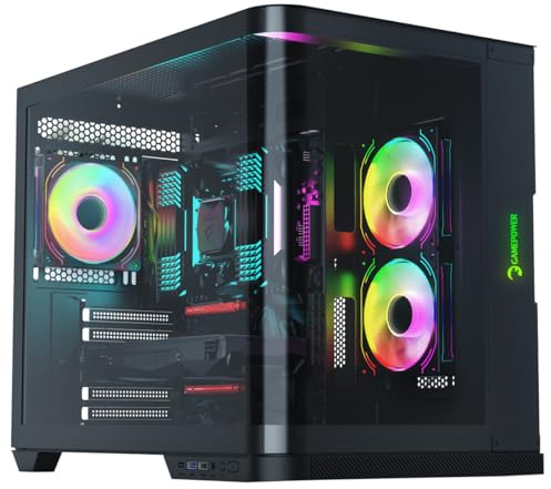 GAMEPOWER Vertex Curved Gaming Gehäuse, ATX Mid Tower, Aquarium-Stil | Gebogen Tempered Glass, 3x PWM ARGB Lüfter, USB Type-C, Staubfilter - Schwarz (Ohne Netzteil)
