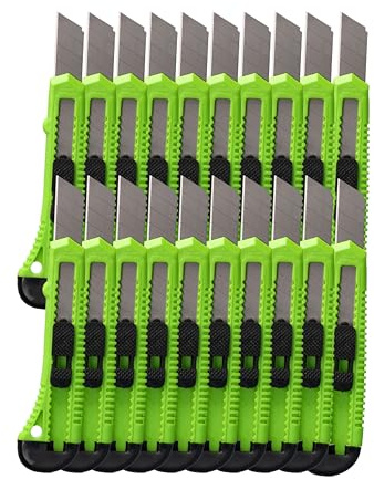 ToolSpace 20 Stück Cuttermesser Set 18 mm 20x Teppichmesser Scharfe Klinge | Robustes Profi Cutter Messer Stanleymesser Kattermesser Tapeziermesser Besser als Einweg Stanley Messer mit Abbrechklinge