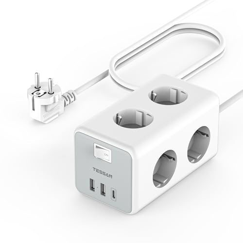 TESSAN 6 Fach Mehrfachsteckdose mit USB C, Verlängerungskabel 3M Verteilersteckdose, Steckdosenleiste mit 3 USB, 9 in 1 Steckerleiste mit Schalter, Steckdosenwürfel Wandmontage, Mehrfachstecker 3600W