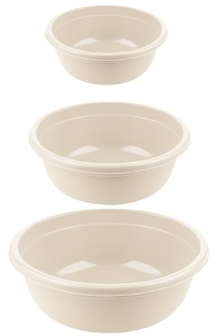 3er Set Plastikschüssel Rund BPA-frei – Waschschüssel & Waschwanne aus Kunststoff – 5L, 7,5L & 10,5L Plastikschüsseln – Plastikwanne für Haushalt, Reinigung, Garten (cremefarben)