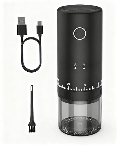 Erste Aufladbare Kaffeemühle mit Mahlfunktion während des Ladevorgangs, 1,7X Schnellere Mahlleistung mit 38 Externen Einstellmöglichkeiten, Keramikmahlwerk & 2000mAh Akku, Tragbar für Reisen, Camping