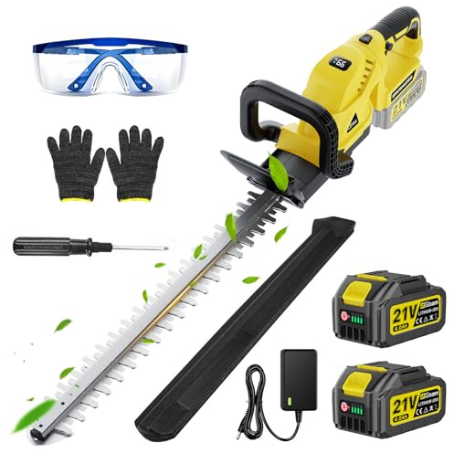 22-Zoll Akku-Heckenschere,3000W Bürstenlosmotor,2x4,0Ah Akkus,SK5-Heckenschere mit Doppeltwirkender Klinge,Schnittdurchmesser 16 mm,Um 180° drehbarer Griff für Garten, Sträucher und Randpflanzen