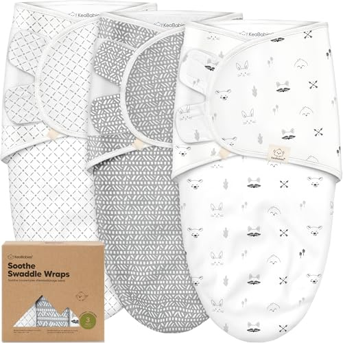 KeaBabies 3-Pack Bio Swaddle Schlafsack Baby - Pucksack Baby 0-3 Monate für Neugeborene, Weich und Gemütlich Pucktuch Säuglinge fur Mädchen, Jungen, Babyschlafsack Neugeborene, Atmungsaktiv (Nordic)
