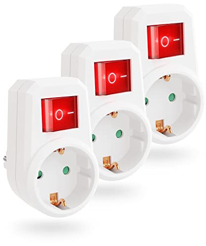 3er Pack Steckdose mit Schalter 1fach - Schuko Steckdosenschalter 2 polig, Stecker mit Schalter, Schaltbare Steckdose - greate