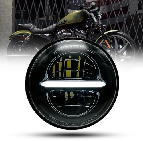 bamotoop 5,75 '' LED Motorrad Scheinwerfer e-geprüft Mit Tagfahrlicht für Harley Davidson Dyna Street Bob Super Wide Glide Low Rider Night Rod Train Sportster Iron 883 Indian Scout Triumph (Schwarz)