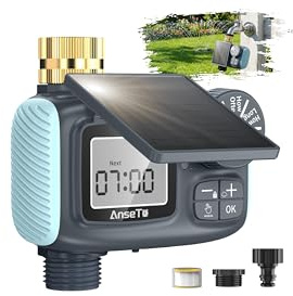 AnseTo Solares Bewässerungscomputer, Umweltfreundliches Intelligentes Bewässerungssystem mit Solar- und Type-C-Aufladung, Automatische Zeitschaltung für Garten, Rasen, Gemüsebeete oder Urlaub