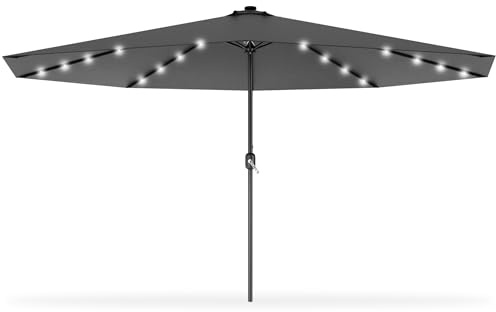 LARS360 Sonnenschirm mit Solar LED Ø350cm Dunkelgrau Gartenschirm aus Polyester Schirm Wasserabweisende Marktschirm Ampelschirm Strandschirm mit Handkurbel, UV Schutz 40+ für Balkon, Garten, Terrasse