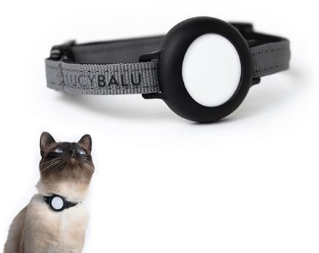 LucyBalu® DORI Katzenhalsband für AirTag reißfest – Anthrazit | Nylon-Halsband mit AirTag-Fach, selbstöffnender Sicherheitsverschluss