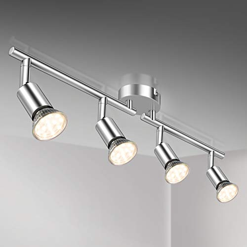 Defurhome LED Deckenleuchte Drehbar, 4 Flammig LED Strahler Deckenlampe Spot,Modern Deckenstrahler (Weißes Chrom) für Küche, Wohnzimmer, Schlafzimmer, inkl. 4 x 4 W GU10 LED Lampen (400LM, warmweiß)
