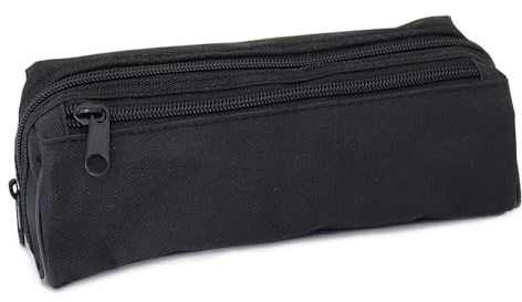 Modische Federmappe für Teenager, Schule, Jungen, Kinder, Studenten, Mädchen, große Federtasche, 2 Fächer, Schwarz, Schwarz, Schulranzen