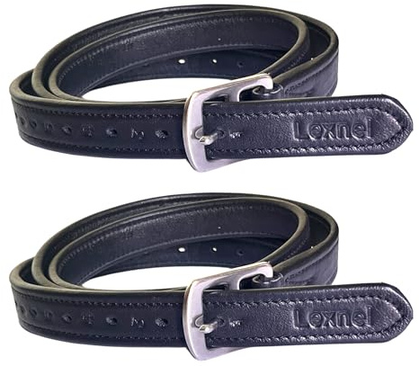LEXNEL Steigbügelriemen aus weichem Leder mit Edelstahlbeschlägen, nicht dehnbar, 1 Paar, 2 Stück (137,2 cm – schwarz)