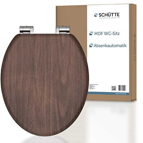 SCHÜTTE WC-Sitz DARKWOOD mit Absenkautomatik aus Holz, hochwertiger Toilettendeckel mit 175kg Belastbarkeit, Toilettensitz mit Brille, Klodeckel für WC, MDF Holzkern Klobrille mit Motiv