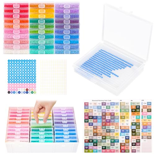 MOLEDINO 30 Stück Diamond Painting Aufbewahrung Schiffchen mit Deckel, 2-in-1 Diamond Painting Aufbewahrungsboxen Set mit 1 große weiße Kunststoff-Box, Diamant Art Schiffchen Zubehör