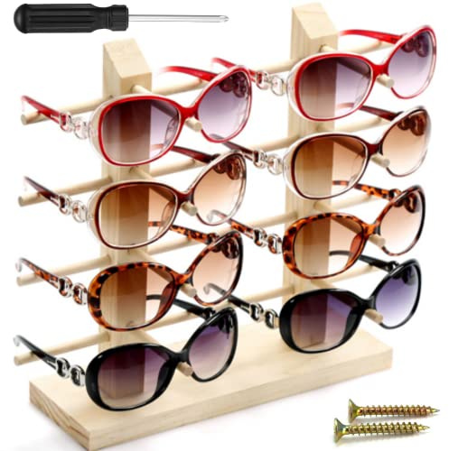 XAVSWRDE Brillenständer 4 Schichten Sonnenbrille Rack Holz Sonnenbrillenständer für 8 Paar Brillen kreativer Organizer Brillenhalter Aufbewahrungsständer für Myopiebrillen LesebrillenBeobachten
