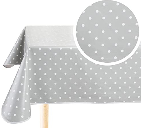 Home Direct Wachstuch Tischdecke Wachstuchtischdecke Abwaschbar Eckig 140 x 180 cm Kleine Tupfen Hellgrau