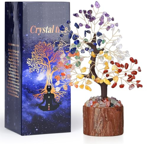 GUJOXILA Chakra Steine Kristallbaum Edelsteine Baum Edelsteinkristall Deko Heilsteine Geldbaum Kristalle Lebensbaum Spirituell Geschenke für Frauen Esoterik Feng Shui Deko Bonsai Baum