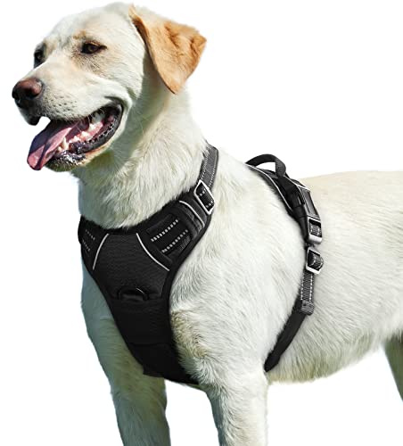 Eagloo Hundegeschirr Grosse Hunde, Anti Zug Hundegeschirr mit Reflexstreifen und Kontrolle, Verstellbar und Einstellbar Geschirr Hund Groß, Brustgeschirr für Labrador, Schwarz, L