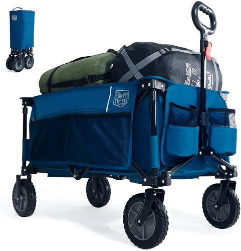 TIMBER RIDGE Bollerwagen Faltbar 200L Handwagen mit Seitentasche Getränkehalter verstellbarem Griff, Gartenwagen für Alle Gelände, Draussen Camping Einkaufen