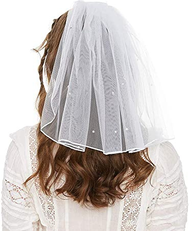 CICILIAYA Brautschleier, Schleier kurz Perlenschleier Elegante Braut Tüll mit Kamm Hochzeitsschleier Hochzeit Kurzer Schleier für JGA Junggesellinnenabschied Hochzeit Zubehör Schleier