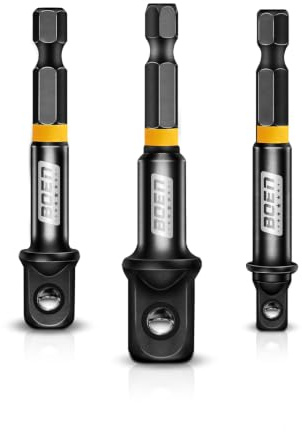 Mr.wintek Stecknuss Adapter, 3-teilig, 1/4, 3/8, 1/2, 1/4-Zoll, Schwarz, für Akku-Bohrschrauber, Bohrmaschine & Treiber