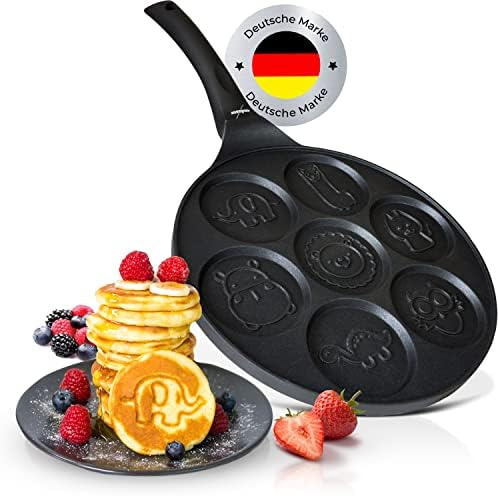 endusor Pancake Pfanne Kinder mit Tiermotiv (Ø26cm) 7 Formen mit Tieren | Modernste Antihaft-Beschichtung ohne PFOA, Induktion Ceran Gas Elektro, mini Form Maker, für Pancakes Tierwaffeln