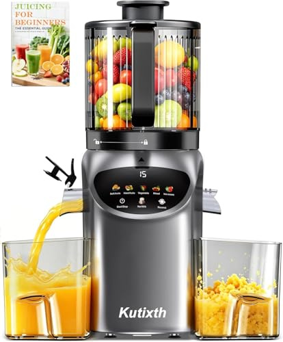 Kutixth Entsafter 450W Slow Juicer mit 156mm Fütterungsrutsche | 3L Füllvolumen, Kaltpresse, Hohe Saftausbeute, BPA-Frei, Für Ganze Gemüse und Obst