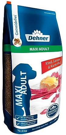 Dehner Premium Hundefutter Maxi Adult, Trockenfutter, Rind / Lamm, 12.5 kg | getreidefrei, mit Kartoffeln, für ausgewachsene Hunde großer Rassen