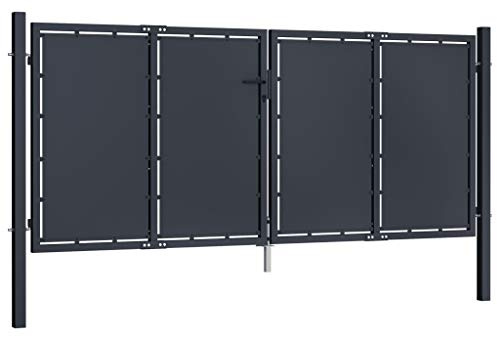 Festnight Gartentor Doppeltor Metalltor Gartentür Doppelflügeltor Zauntür Gartenzaun Tor Pforte Doppeltor Hoftor Einfahrtstor Stahl 300 x 125 cm Anthrazit