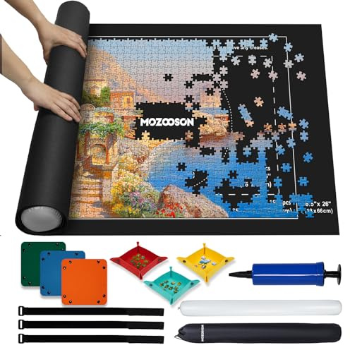 MOZOOSON Puzzlematte 1500 Teile, Puzzle Matte Roll 1000 Teile | Puzzles Aufbewahrung, Mit Praktisches Puzzle-zubehör, Puzzles Storage Mat Mit 6 Sortierschalen