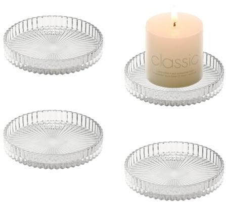 YoHyien 4 Stück Kerzenteller Glas 9 cm, Kerzenuntersetzer Transparent, Kerzenhalter für Stumpenkerzen, Kerzen Untersetzer Rund für Hochzeit Dekoration, Weihnachten, Spa, und Geschenke (Klar)