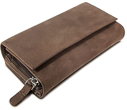 ROYALZ "Orelia Vintage Leder Geldbörse für Damen Portemonnaie groß mit vielen Fächern RFID-Blocker Brieftasche Querformat;Farbe:Montana Braun