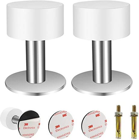 GZkushi 2 Stk Türstopper Wand, 304 Edelstahl Türstopper Selbstklebend, für Wandmontage zum Schutz der Türen, mit 2 Dehnschraube & 2 3M-Kleber(Weiß/Silber)