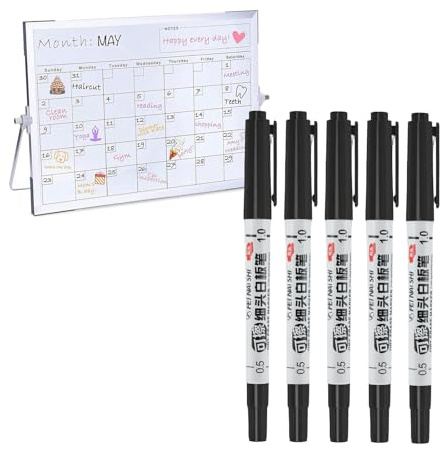 Altaroo 5er Folienstifte 0,5mm 1,0mm, Folienstift Abwischbar Doppelkopf Schwarz, Wasserlöslicher Folienstift Non Permanent, Whiteboard Marker für Schule, Büro, Zuhause, Blackboard