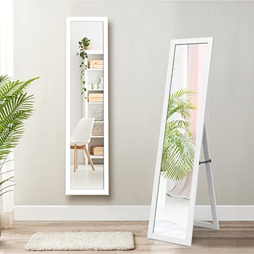 RELAX4LIFE 2 in 1 Ganzkörperspiegel, 155 x 37 cm, rustikale Standspiegel & Wandspiegel, Ankleidespiegel mit Holzrahmen & Hartglas, verstellbar & freistehend, für Schlafzimmer, Garderobe, Flur, Weiß