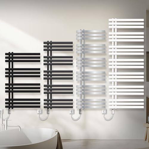 LuxeBath Elektrischer Badheizkörper Iron EM 500 x 1600 mm Weiß inkl. Heizstab Weiß 1200W mit Thermostat einfach, Handtuchheizkörper mit Heizpatrone, Elektro Handtuchwärmer Paneelheizkörper Heizkörper
