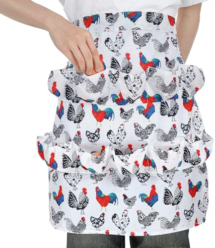 Sorcristy Eierschürze 15 Taschen Eier Hühner Schürze Sammeln Frauen Hühnereier Schürzen mit Mehreren Tasche Küchenschürzen Sammelschürze Bunte Eiersammelschürze für Hühner Ente Eier Gans