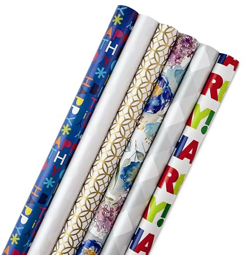 Hallmark 5JXW1745 Geschenkpapier-Set für alle Anlässe, mit Schnittlinien auf der Rückseite, 6 Stück, 180 m².