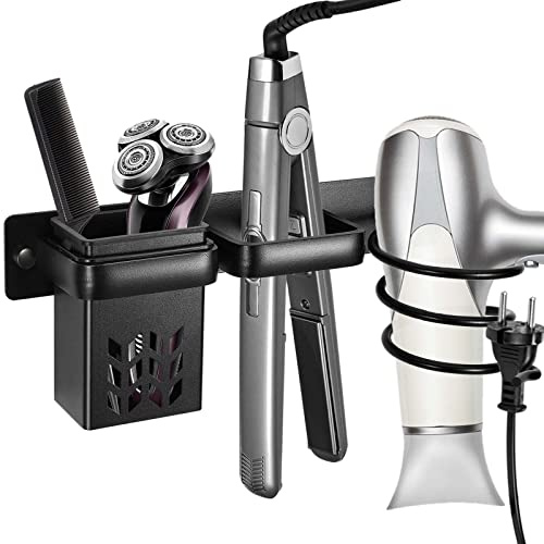 Föhnhalter Wand, Haartrocknerhalter für Glätteisen, Kabelhalter | Halterung multifunktional aus Aluminium für Föhn, Glätteisen, Lockenstab · Bad, Hotel, Friseursalon