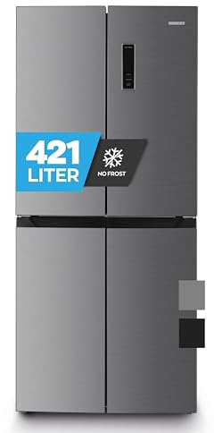 Heinrich´s Cross Door Kühlschrank, Kühlgefrierkombination mit 421L Gesamtvolumen, inkl. Total-No-Frost Funktion, 150L Gefriervolumen, LED Beleuchtung, Multi-Airflow und Fresh Converter System, Inox