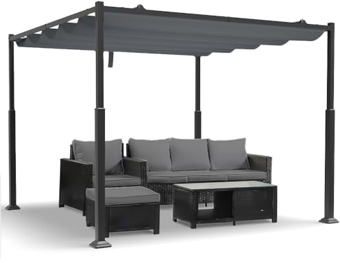 VOUNOT® Pergola Gartenpavillon 3x3m Wasserdicht Stabil Winterfest, Metall Garten Pavillon mit freistehender Terrassenüberdachung, Sonnenschutz für Garten, Terrasse & Balkon, Dunkelgrau