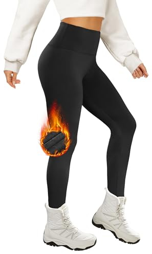 AMIYOYO Thermo Leggings Damen High Waist Mit Fleece | Gefütterte Thermoleggins, Blickdicht Strumpfhose, Warm Kuschelig Elastisch Sport Leggins für Winter