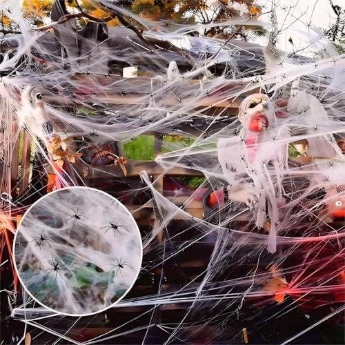 Halloween Deko,60g Spinnennetz,30St Plastik Spinnen,Halloween Outdoor,Helloween Spinnen,Party Spinnweben Dekorationen,Mit Spider Grusel Horror
