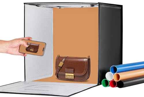 VEVOR Fotobox Studio Lichtbox 60 x 60 cm, Kit Light Box 3000-5600 K, einstellbare Farbtemperatur 160 LED 6 Hintergründe, Lichtbox für Fotostudio, Zelt für Fotostudio