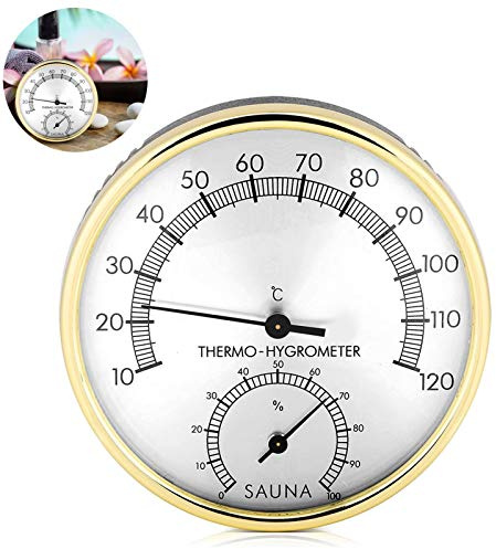 TaimeiMao Sauna Hygrometer, 2in1 Hydrometer Aussen Edelstahl Thermometer Hygrometer bis 120° C Präziser Sauna Thermometer Hochwertiges Sauna Zubehör Innen Analog