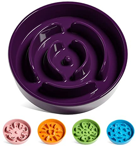 LE TAUCI Keramik Antischlingnapf Hunde Mittel, 675 ml Labyrinth Lila | 20 cm, Verlangsamt das Fressen, Anti-Wuergen, spuelmaschinenfest, Rutschfest, Langlebig, fuer Mittelgrosse und Kleine Hunde