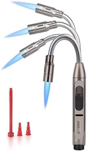 Sondiko Stabfeuerzeug, 360° Flexible Gasfeuerzeug mit Sperrvorrichtung Sturmfeuerzeug, Jetflamme Feuerzeug für Kamin, Küche, Kerzen, BBQ, Ofen, Lagerfeuer(Ohne Gas)