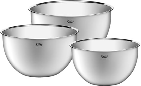 Silit Küchenschüssel-Set 3-teilig, Edelstahlschüsseln, multifunktional als Rührschüssel Edelstahl, Salatschüssel, Servierschüssel, stapelbar