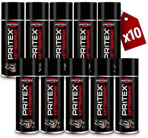 PRITEX – Kettenspray 10 x 400 ml für Motorrad & Fahrrad – Kettenfett bietet hohen Schutz vor Reibung, Verschleiß & Korrosion – Schmiermittel Spray mit sehr guter Haftung & Schmierleistung – Kettenöl