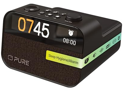 Pure Moment Charge – Radiowecker mit Wireless-Ladepad, DAB+/FM, Bluetooth, natürlichen Klängen, White Noise & Wake-up Light – Perfekt für Schlafzimmer & Büro, Coffee Braun