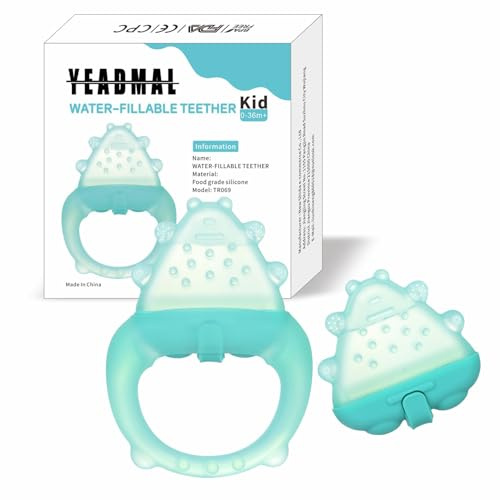 Baby Beißer Spielzeug, Wasser füllbare Baby Beißen Relief, Kühlt, Massagen schmerzendes Zahnfleisch, Kein Chill Griff, BPA-freies Silikon Beißen Spielzeug (Cyan)
